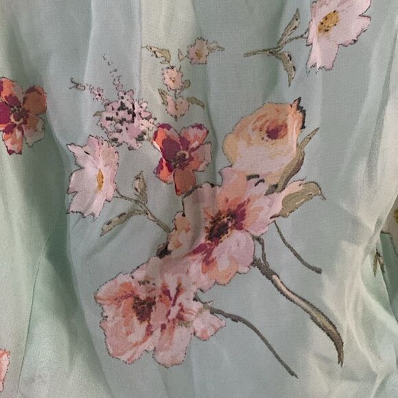 EUC Sandra Darren Pink Floral Print Ruffle High Low Mint Midi Dress - Picture 6 of 8